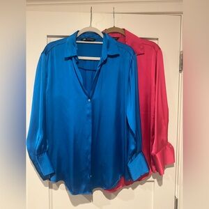 ZARA satin effectBlue and Pink Blouses, both size small